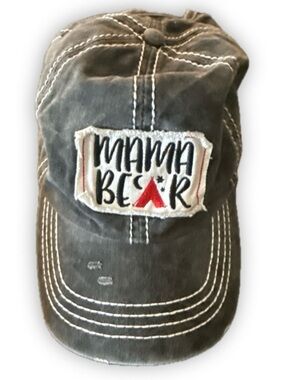 Ponyflo 'Mama Bear' Distressed Cap in Charcoal with Red Accent